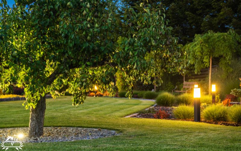 نورپردازی فضای سبز حیاط آپارتمان
